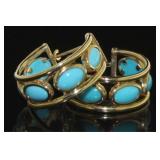 14kt Gold Natural Turquoise Hoop Earrings