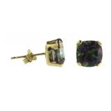 10kt Gold Cushion 2.00 ct Mystic Topaz Earrings