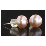 18kt Gold 8mm Rose Freshwater Pearl Earrings