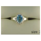 Halo Style Blue & White Topaz Fashion Ring