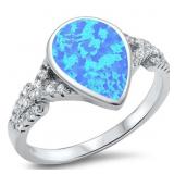Pear Cut Blue Opal & White Topaz Ring