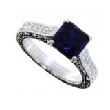 Princess Cut Sapphire & White Topaz Designer Ring
