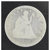 1858 Seated Liberty Silver Quarter