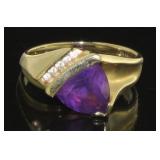 14kt Gold Trillion Amethyst & Diamond Ring