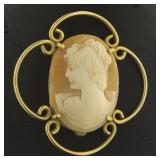 10kt Gold Large Vintage Cameo Brooch