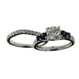14k Gold 2.23 ct Diamond & Sapphire Bridal Set