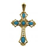 14kt Gold XL 46 mm Natural Turquoise Cross Pendant