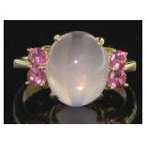 14kt Gold Cabochon Pink Quartz-Tourmaline Ring