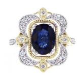14kt Gold Oval 2.78 ct Sapphire & Diamond Ring