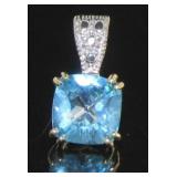 14kt Gold Natural Blue Topaz & Diamond Pendant