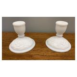 Gorgeous Imperial Glass Candleholder Set Frosted