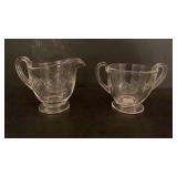 Vintage Etched Glass Creamer & Sugar