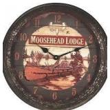 Moose Head Lodge 15" Tin Frame Rustic Clock