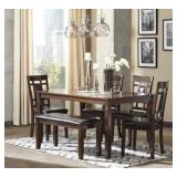 Ashley D384 Table + 4 Chairs & Double Bench