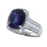 14kt Gold 7.92 ct Cushion Sapphire & Diamond Ring