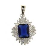Emerald Cut Sapphire & White Topaz Pendant