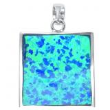 Square Shape Blue Fire Opal Pendant