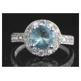 Aquamarine Halo Style White Topaz Designer Ring