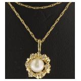 14kt Gold 5.7 mm Pearl & Diamond Necklace