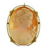 14kt Gold Antique 53.4 mm Cameo Pendant- Brooch