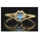 10kt Gold Vintage Blue Topaz/Diamond Child Ring