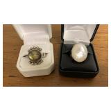 2 Sterling Estate Rings Abalone & Opal