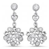 Antique Style White Topaz Filigree Drop Earrings