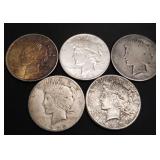 Lot Of 5 Peace Silver Dollars