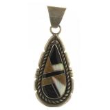 Vintage Sterling Silver Onyx/Opal Teardrop Pendant
