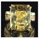 14kt Gold Natural 10.13 ct Yellow Quartz/Diam Ring