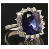 14kt Gold 9.35 ct Cushion Sapphire & Diamond Ring