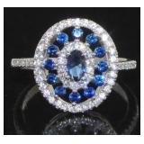 Oval Sapphire & White Topaz Dinner Ring