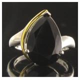 14kt Gold & SS Natural 4.20 ct Onyx Solitaire Ring