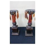 Pair Estate Amber Teardrop Candle Holders