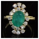 14kt Yellow Gold 3.36 ct Emerald & Diamond Ring