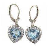 Genuine 2.50 ct Blue Topaz Heart Earrings