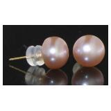 18kt Gold 8mm Rose Freshwater Pearl Earrings