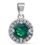 Round Halo Style Emerald & White Topaz Pendant