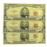 (3) 1963 Red Seal $5 United States Note