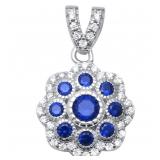 Antique Style Sapphire Filigree Flower Pendant