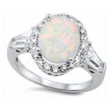 Oval Fire Opal & Baguette Designer Ring