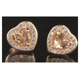 Stunning Morganite & White Topaz Heart Earrings