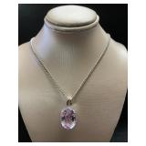 14kt Gold Natural 14.37 ct Kunzite-Diamond Pendant