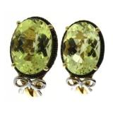 14kt Gold 12.17 ct Green Amethyst & Diam. Earrings