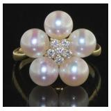 18kt Gold MIKIMOTO Pearl Cluster & Diamond Ring