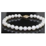 14kt Gold Natural 8mm Cultured Pearl 7" Bracelet