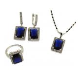 Beautiful Sapphire Ring, Earring, & Pendant Set