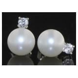 Beautiful White Pearl & White Topaz Stud Earrings