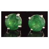 14kt White Gold 2.07 ct Round Emerald Studs