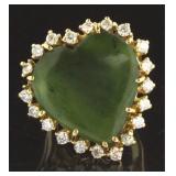 14kt Gold Natural Jade & Diamond Estate Ring